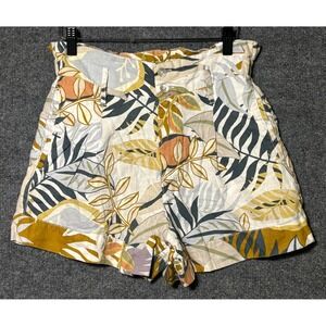 C&C California Tropical Leaf Print Paperbag Shorts 100% Linen Women's Size Small